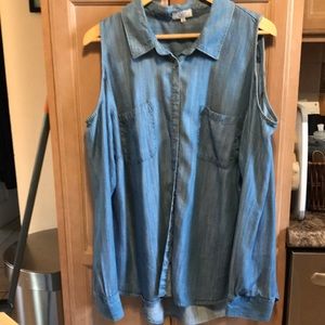 Crown & Ivy Chambray Cold Shoulder Top